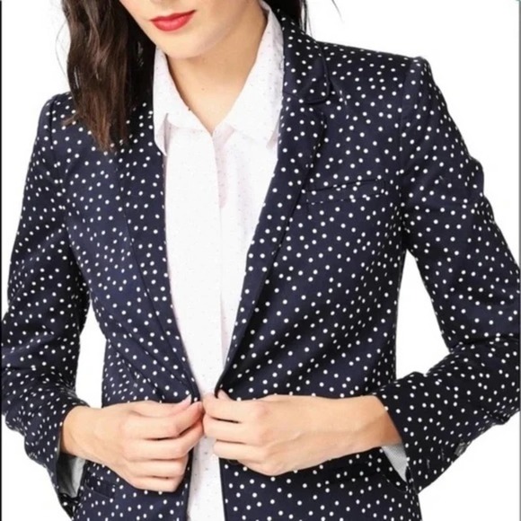 Court & Rowe Scatter Dot Blue Night Blazer Navy & White Polka Dot Jacket Sz 2 - Picture 3 of 16